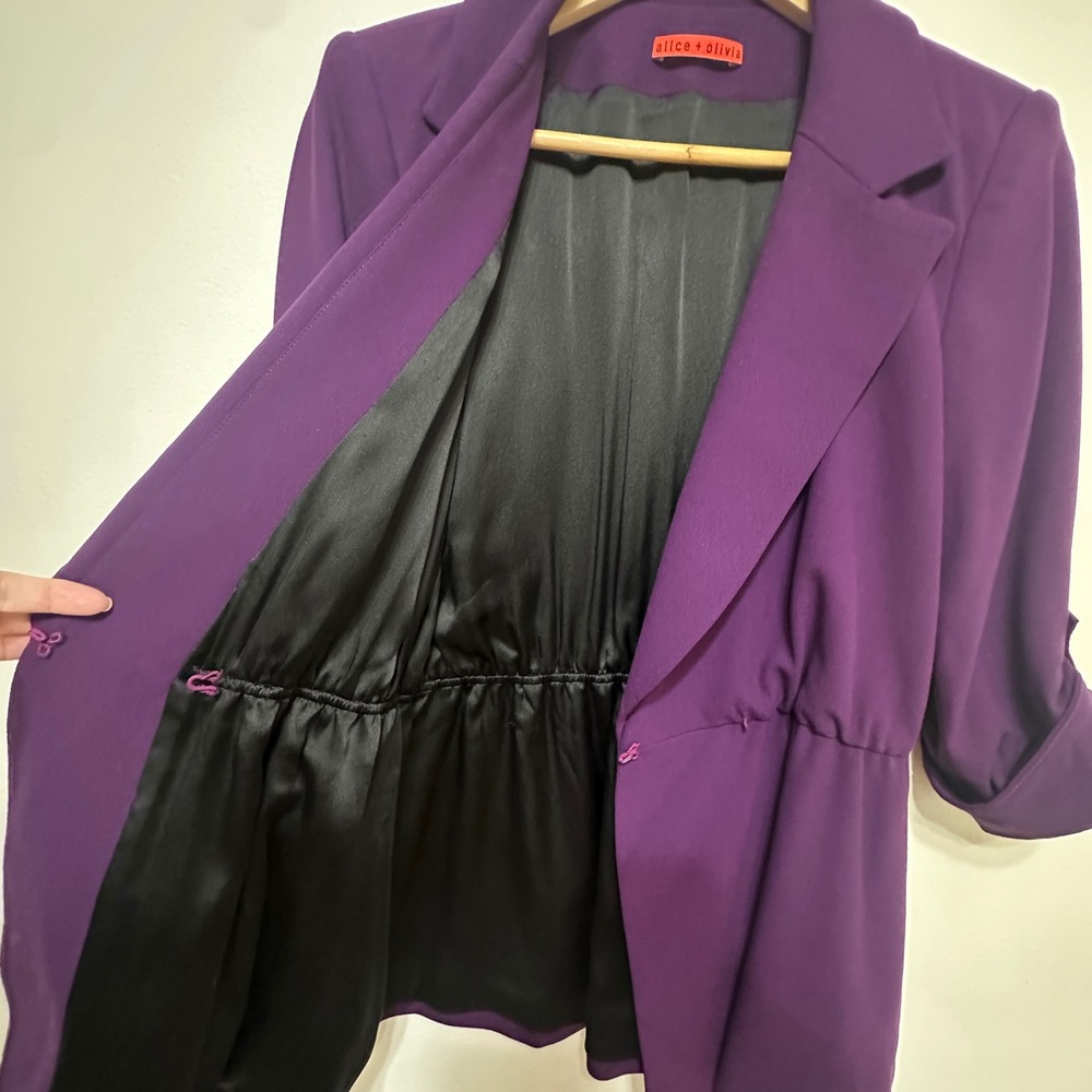 Alice + Olivia Cinched Waist Blazer Jacket Womens Small Purple Chic French Girl - Picture 11 of 14